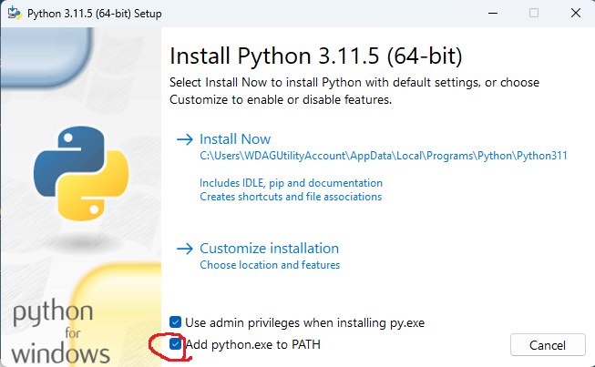 PATH változó a Python telepítőjében